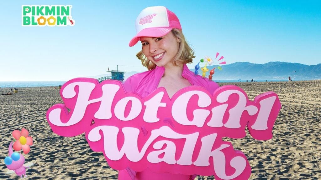featured image for our news on Pikmin Bloom Hot Girl Walk. It shows Mia Lind and some Pikmins.